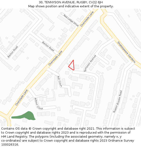 30, TENNYSON AVENUE, RUGBY, CV22 6JH: Location map and indicative extent of plot