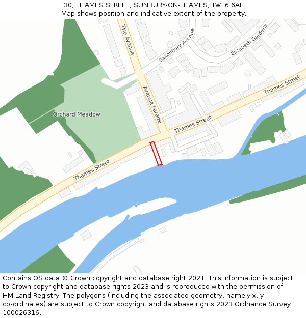 30, THAMES STREET, SUNBURY-ON-THAMES, TW16 6AF: Location map and indicative extent of plot