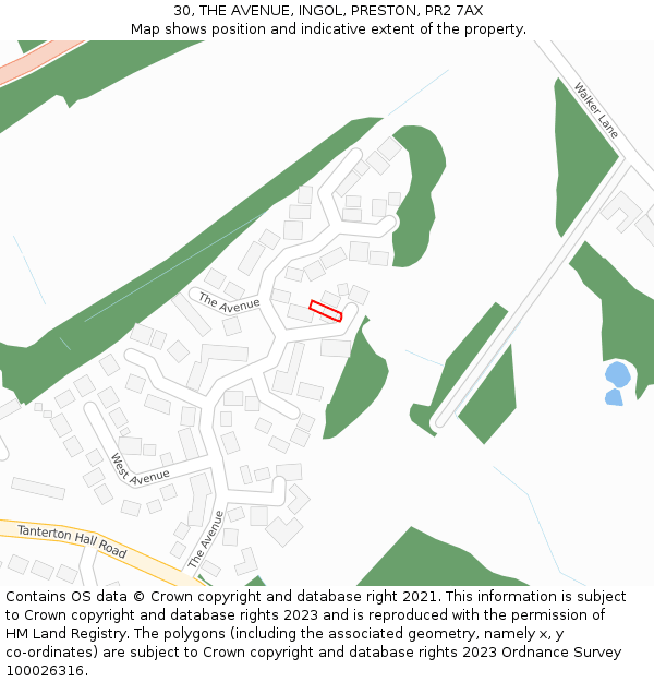 30, THE AVENUE, INGOL, PRESTON, PR2 7AX: Location map and indicative extent of plot