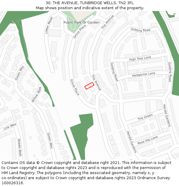30, THE AVENUE, TUNBRIDGE WELLS, TN2 3FL: Location map and indicative extent of plot