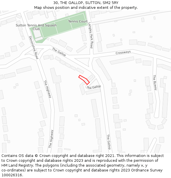 30, THE GALLOP, SUTTON, SM2 5RY: Location map and indicative extent of plot