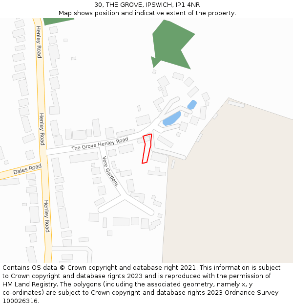30, THE GROVE, IPSWICH, IP1 4NR: Location map and indicative extent of plot