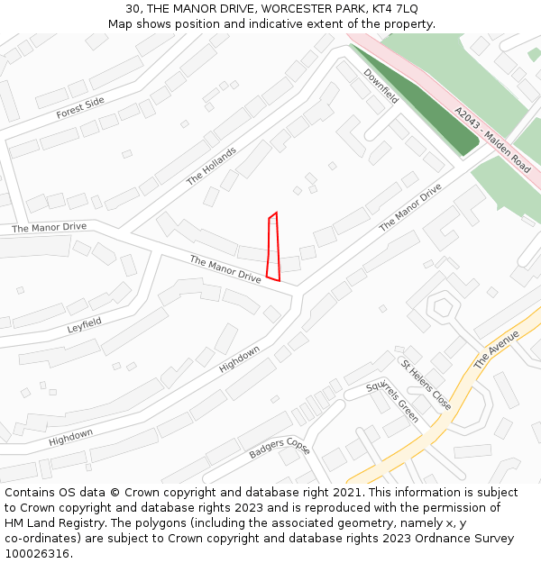 30, THE MANOR DRIVE, WORCESTER PARK, KT4 7LQ: Location map and indicative extent of plot