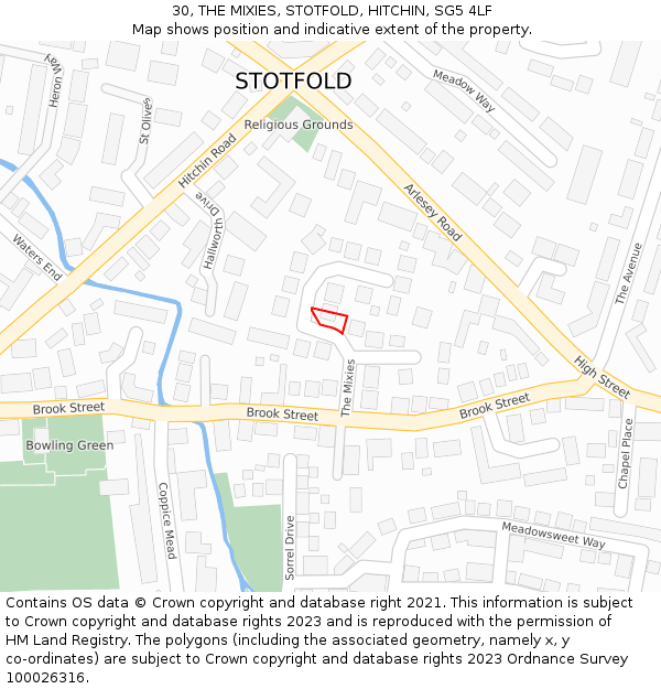 30, THE MIXIES, STOTFOLD, HITCHIN, SG5 4LF: Location map and indicative extent of plot