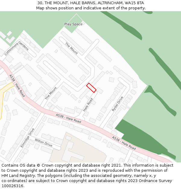 30, THE MOUNT, HALE BARNS, ALTRINCHAM, WA15 8TA: Location map and indicative extent of plot