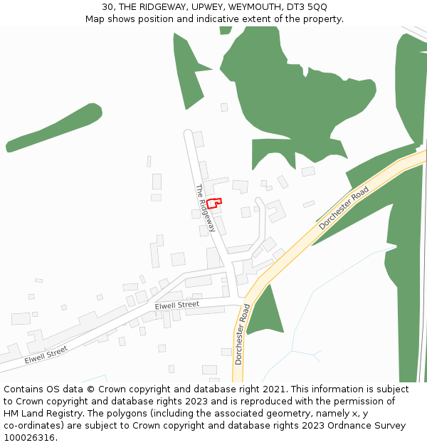 30, THE RIDGEWAY, UPWEY, WEYMOUTH, DT3 5QQ: Location map and indicative extent of plot