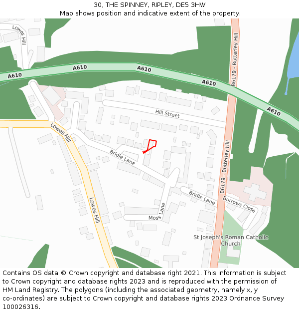 30, THE SPINNEY, RIPLEY, DE5 3HW: Location map and indicative extent of plot