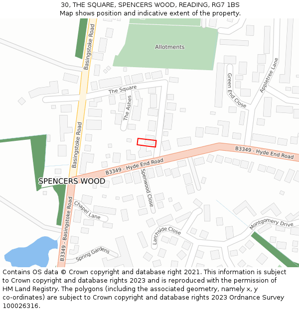 30, THE SQUARE, SPENCERS WOOD, READING, RG7 1BS: Location map and indicative extent of plot