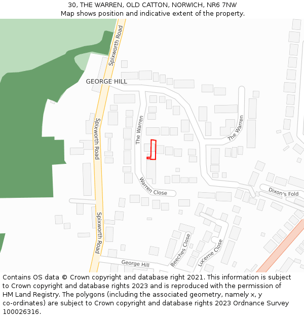 30, THE WARREN, OLD CATTON, NORWICH, NR6 7NW: Location map and indicative extent of plot
