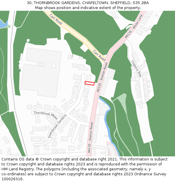 30, THORNBROOK GARDENS, CHAPELTOWN, SHEFFIELD, S35 2BA: Location map and indicative extent of plot