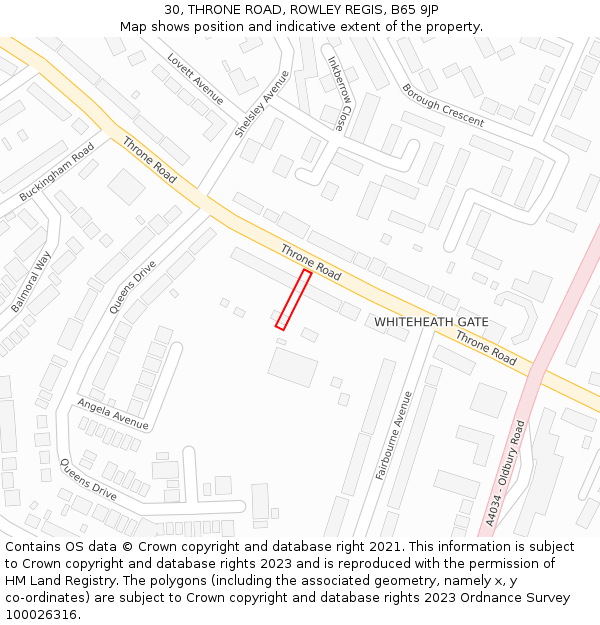 30, THRONE ROAD, ROWLEY REGIS, B65 9JP: Location map and indicative extent of plot