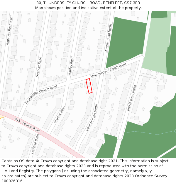 30, THUNDERSLEY CHURCH ROAD, BENFLEET, SS7 3ER: Location map and indicative extent of plot