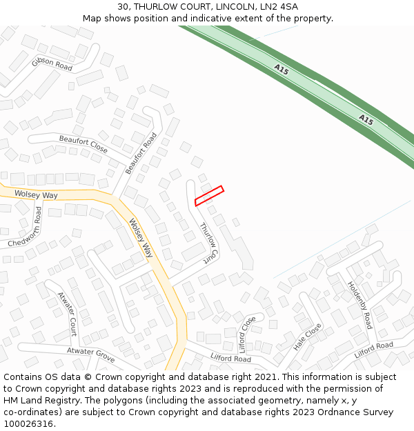 30, THURLOW COURT, LINCOLN, LN2 4SA: Location map and indicative extent of plot