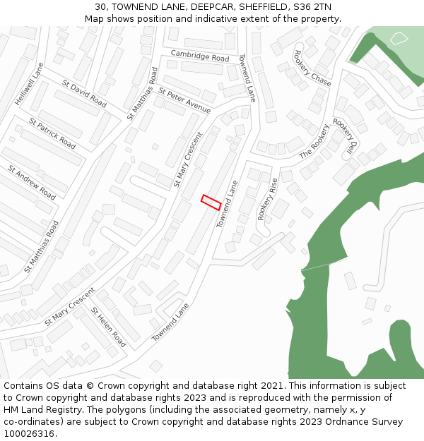 30, TOWNEND LANE, DEEPCAR, SHEFFIELD, S36 2TN: Location map and indicative extent of plot