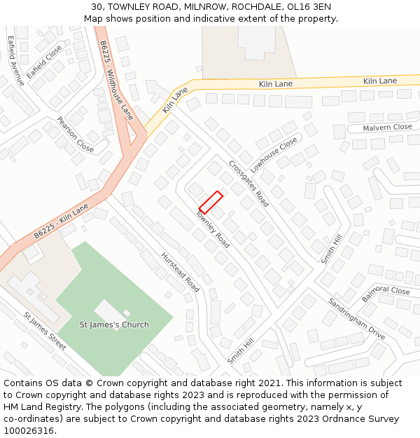 30, TOWNLEY ROAD, MILNROW, ROCHDALE, OL16 3EN: Location map and indicative extent of plot