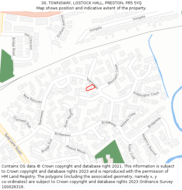 30, TOWNSWAY, LOSTOCK HALL, PRESTON, PR5 5YQ: Location map and indicative extent of plot