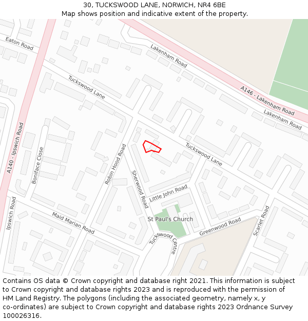 30, TUCKSWOOD LANE, NORWICH, NR4 6BE: Location map and indicative extent of plot