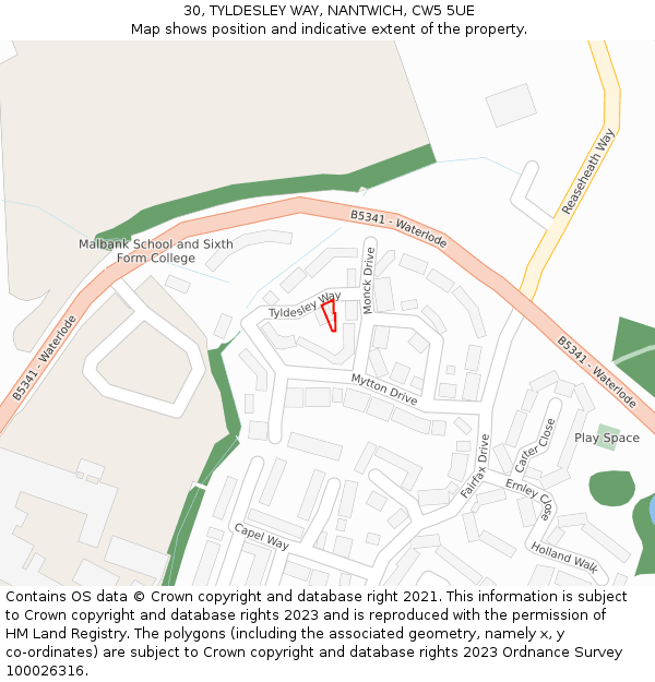 30, TYLDESLEY WAY, NANTWICH, CW5 5UE: Location map and indicative extent of plot