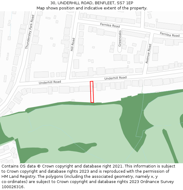 30, UNDERHILL ROAD, BENFLEET, SS7 1EP: Location map and indicative extent of plot