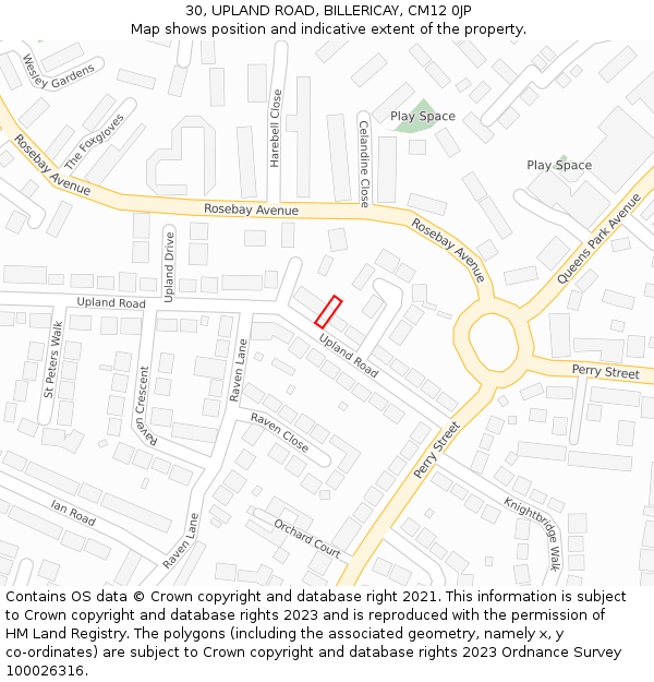 30, UPLAND ROAD, BILLERICAY, CM12 0JP: Location map and indicative extent of plot