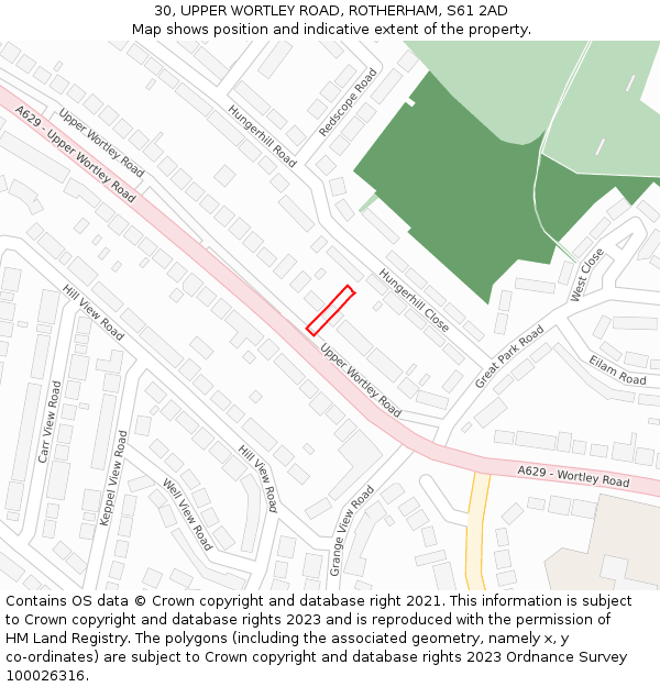 30, UPPER WORTLEY ROAD, ROTHERHAM, S61 2AD: Location map and indicative extent of plot