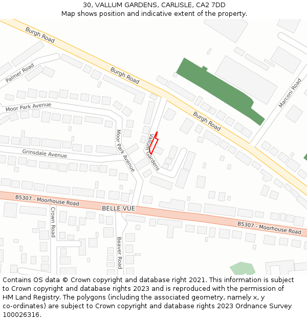 30, VALLUM GARDENS, CARLISLE, CA2 7DD: Location map and indicative extent of plot