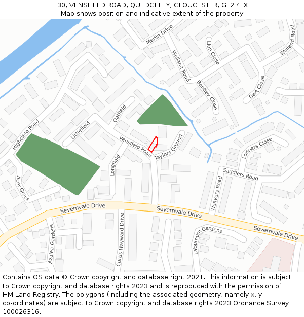 30, VENSFIELD ROAD, QUEDGELEY, GLOUCESTER, GL2 4FX: Location map and indicative extent of plot
