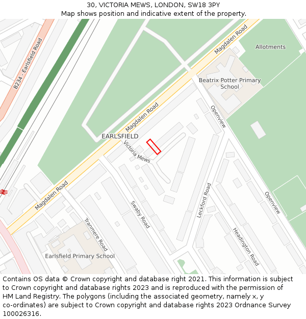 30, VICTORIA MEWS, LONDON, SW18 3PY: Location map and indicative extent of plot