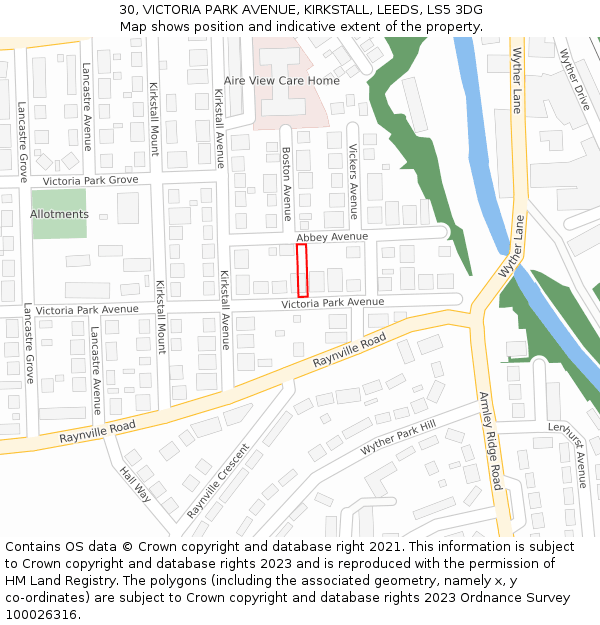 30, VICTORIA PARK AVENUE, KIRKSTALL, LEEDS, LS5 3DG: Location map and indicative extent of plot