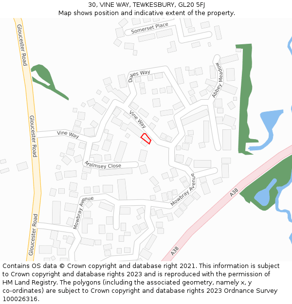30, VINE WAY, TEWKESBURY, GL20 5FJ: Location map and indicative extent of plot