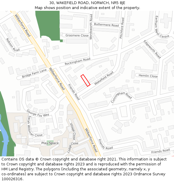 30, WAKEFIELD ROAD, NORWICH, NR5 8JE: Location map and indicative extent of plot