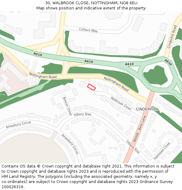 30, WALBROOK CLOSE, NOTTINGHAM, NG8 6EU: Location map and indicative extent of plot