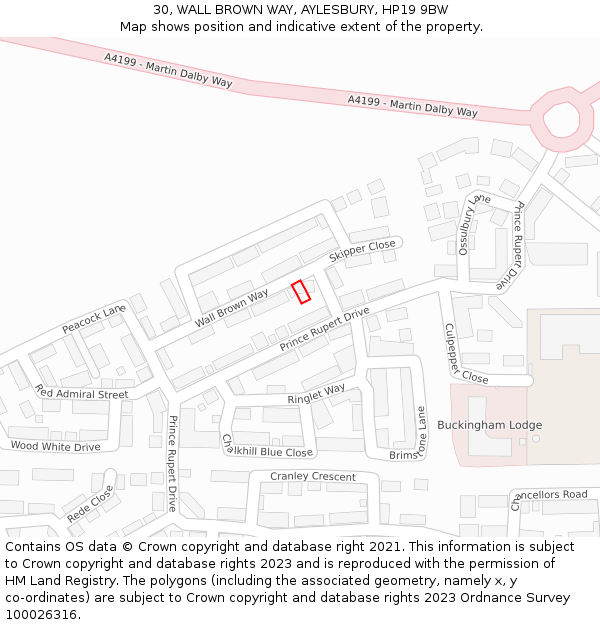 30, WALL BROWN WAY, AYLESBURY, HP19 9BW: Location map and indicative extent of plot