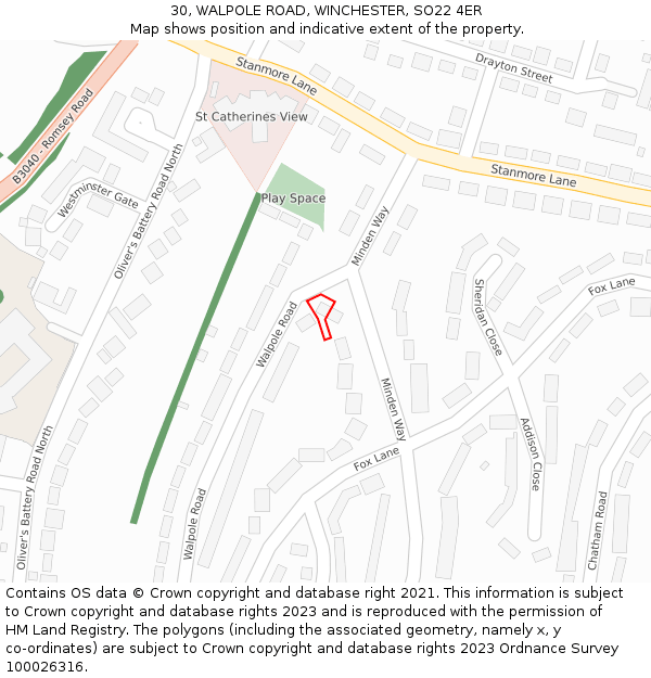 30, WALPOLE ROAD, WINCHESTER, SO22 4ER: Location map and indicative extent of plot