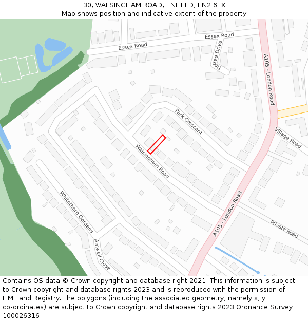 30, WALSINGHAM ROAD, ENFIELD, EN2 6EX: Location map and indicative extent of plot