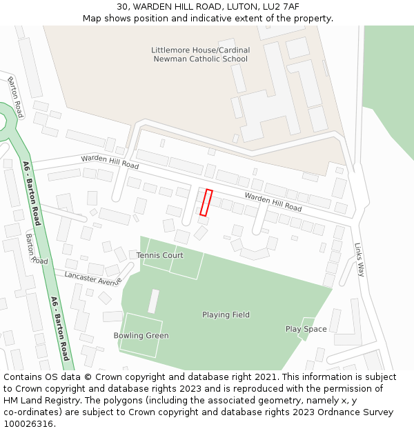 30, WARDEN HILL ROAD, LUTON, LU2 7AF: Location map and indicative extent of plot