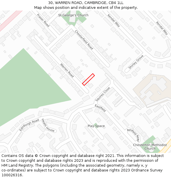 30, WARREN ROAD, CAMBRIDGE, CB4 1LL: Location map and indicative extent of plot