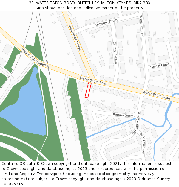 30, WATER EATON ROAD, BLETCHLEY, MILTON KEYNES, MK2 3BX: Location map and indicative extent of plot