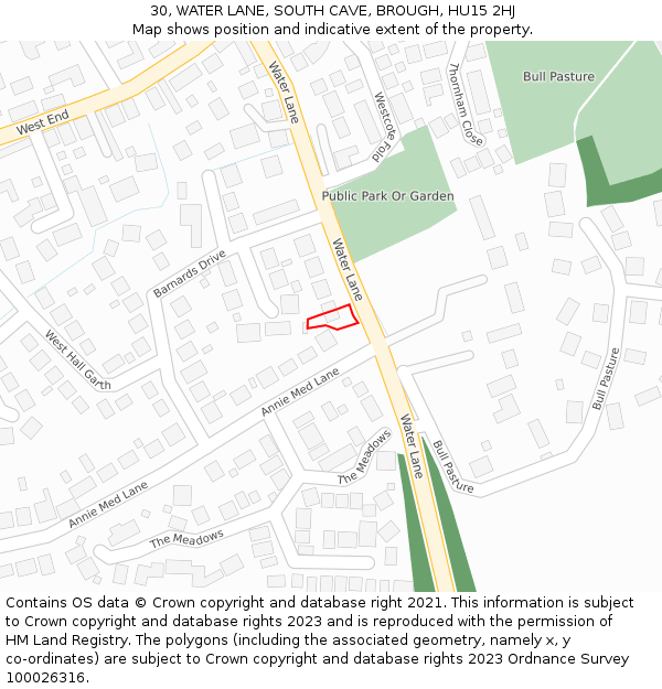 30, WATER LANE, SOUTH CAVE, BROUGH, HU15 2HJ: Location map and indicative extent of plot