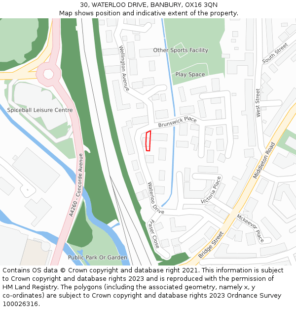 30, WATERLOO DRIVE, BANBURY, OX16 3QN: Location map and indicative extent of plot