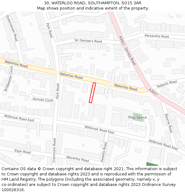 30, WATERLOO ROAD, SOUTHAMPTON, SO15 3AR: Location map and indicative extent of plot