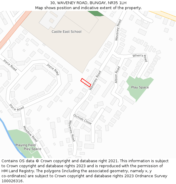 30, WAVENEY ROAD, BUNGAY, NR35 1LH: Location map and indicative extent of plot