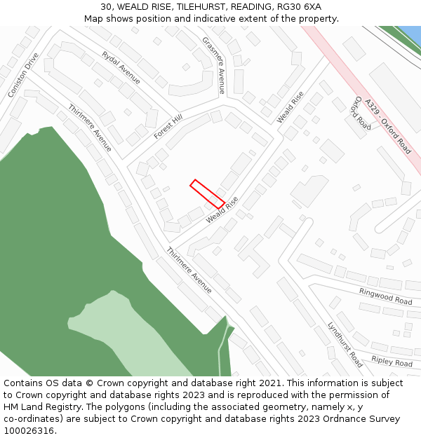 30, WEALD RISE, TILEHURST, READING, RG30 6XA: Location map and indicative extent of plot
