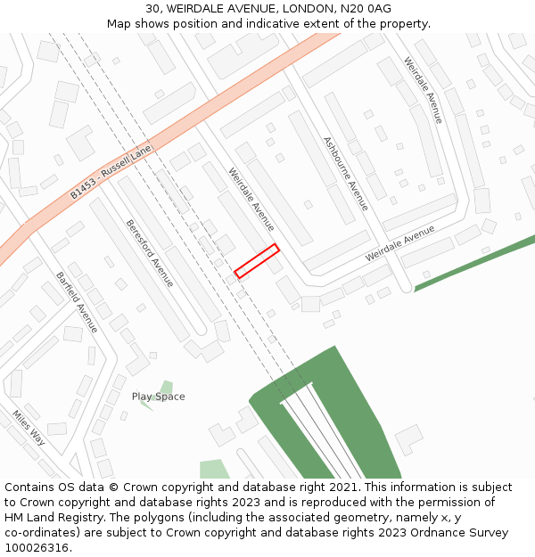30, WEIRDALE AVENUE, LONDON, N20 0AG: Location map and indicative extent of plot