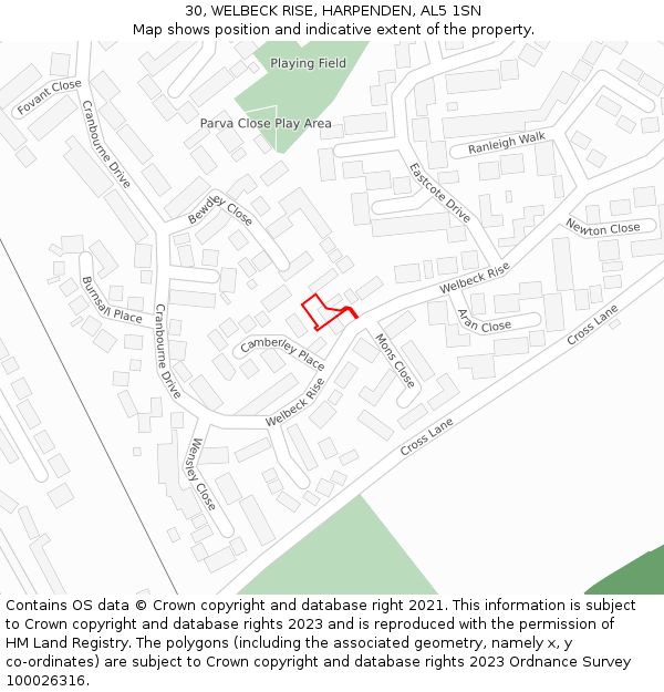30, WELBECK RISE, HARPENDEN, AL5 1SN: Location map and indicative extent of plot