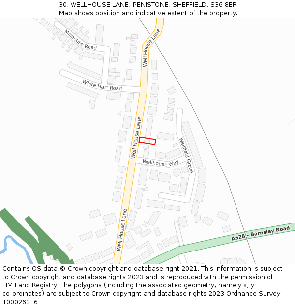 30, WELLHOUSE LANE, PENISTONE, SHEFFIELD, S36 8ER: Location map and indicative extent of plot