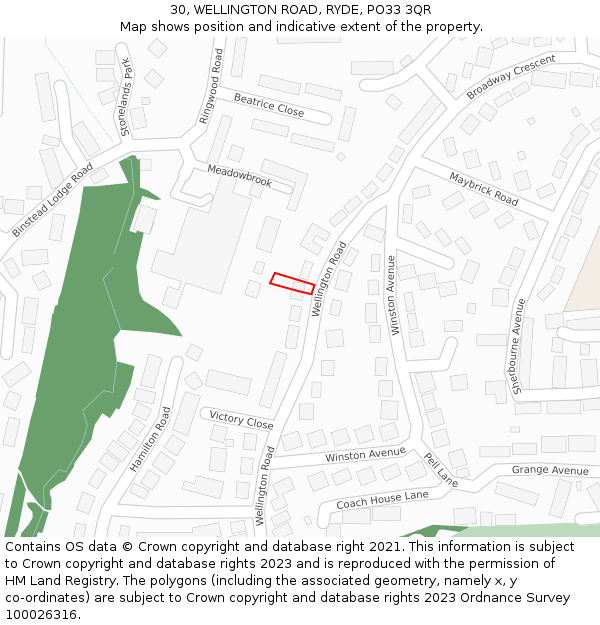 30, WELLINGTON ROAD, RYDE, PO33 3QR: Location map and indicative extent of plot