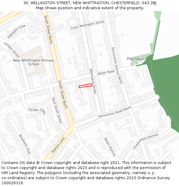 30, WELLINGTON STREET, NEW WHITTINGTON, CHESTERFIELD, S43 2BJ: Location map and indicative extent of plot