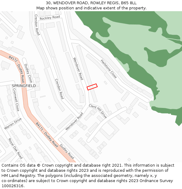 30, WENDOVER ROAD, ROWLEY REGIS, B65 8LL: Location map and indicative extent of plot