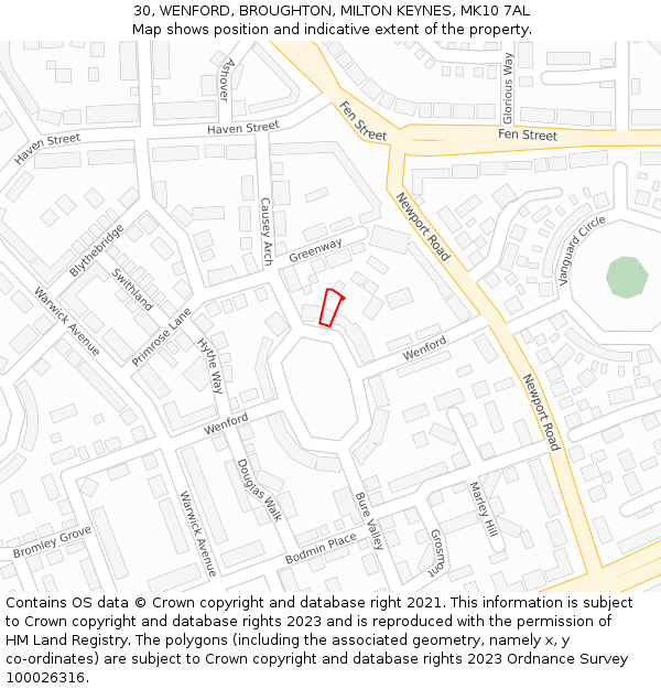 30, WENFORD, BROUGHTON, MILTON KEYNES, MK10 7AL: Location map and indicative extent of plot